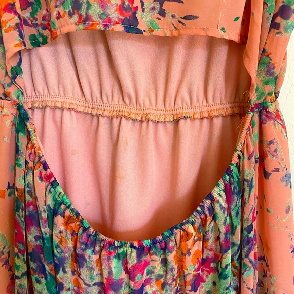 Pink Turquoise Floral Hi Low Dress - Back Slit - Size S - Picture 5 of 5